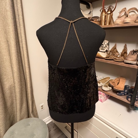 Black Sequin Tank Top with Gold Straps - Picture 4 of 5